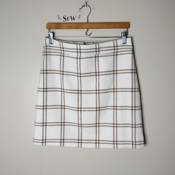 J.Crew Plaid Wool Blend Windowpane Mini Skirt 8 Neutral Preppy Academia Fall - Picture 4 of 9
